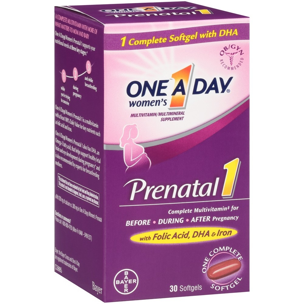 slide 4 of 7, One A Day Women's Prenatal Vitamin 1 with DHA & Folic Acid Multivitamin Softgels - 30ct, 30 ct