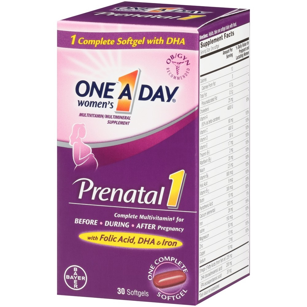 slide 5 of 7, One A Day Women's Prenatal Vitamin 1 with DHA & Folic Acid Multivitamin Softgels - 30ct, 30 ct