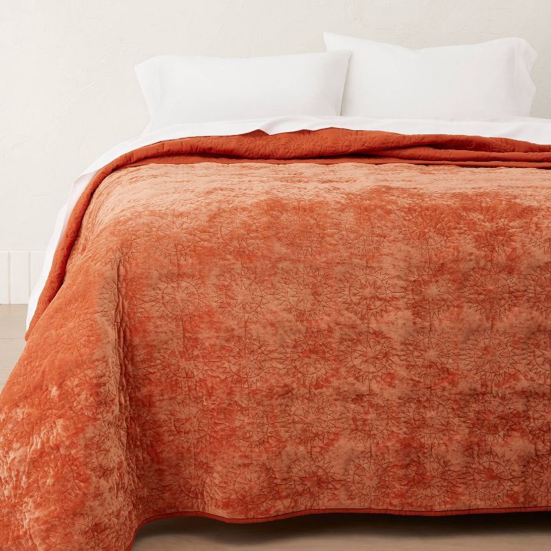 slide 3 of 4, Opalhouse designed with Jungalow Full/Queen Sun Stitched Vintage Velvet Quilt Coral - Opalhouse™ designed with Jungalow™: Lightweight, Machine Washable, Polyester Fill, 1 ct