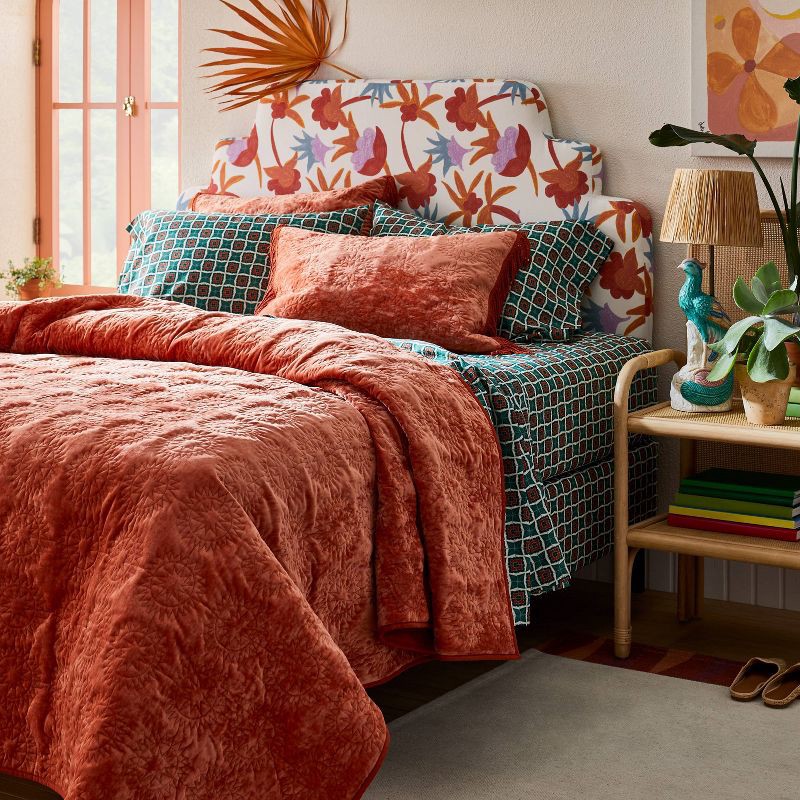 slide 2 of 3, Opalhouse designed with Jungalow Standard Sun Stitched Vintage Velvet Quilt Sham Coral - Opalhouse™ designed with Jungalow™: Polyester Fill, Machine Washable, No Flange, 1 ct