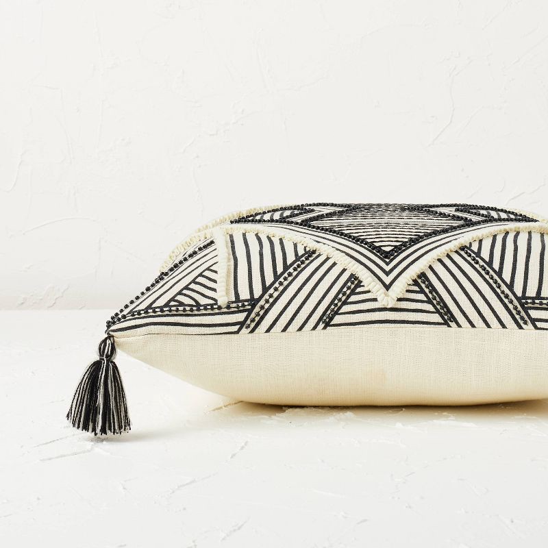 Square Embellished Geometric Decorative Throw Pillow Off-White/Black - Opalhouse Designed with Jungalow