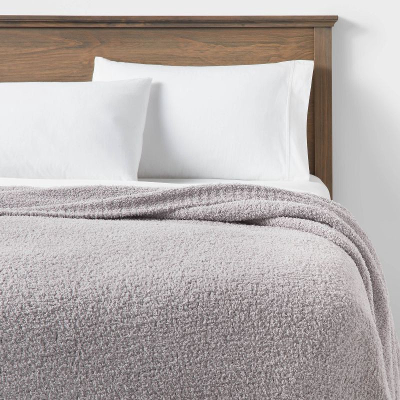 slide 2 of 3, Full/Queen Cozy Chenille Bed Blanket Gray - Threshold™: Midweight Knitted, Machine Washable, No Backing, 1 ct
