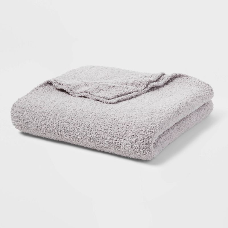 slide 1 of 3, Full/Queen Cozy Chenille Bed Blanket Gray - Threshold™: Midweight Knitted, Machine Washable, No Backing, 1 ct