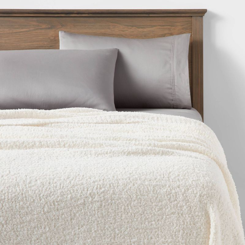 slide 2 of 3, Full/Queen Cozy Chenille Bed Blanket White - Threshold™, 1 ct