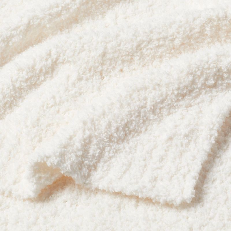 slide 3 of 3, Full/Queen Cozy Chenille Bed Blanket White - Threshold™: Midweight, Knitted, Machine Washable, 1 ct