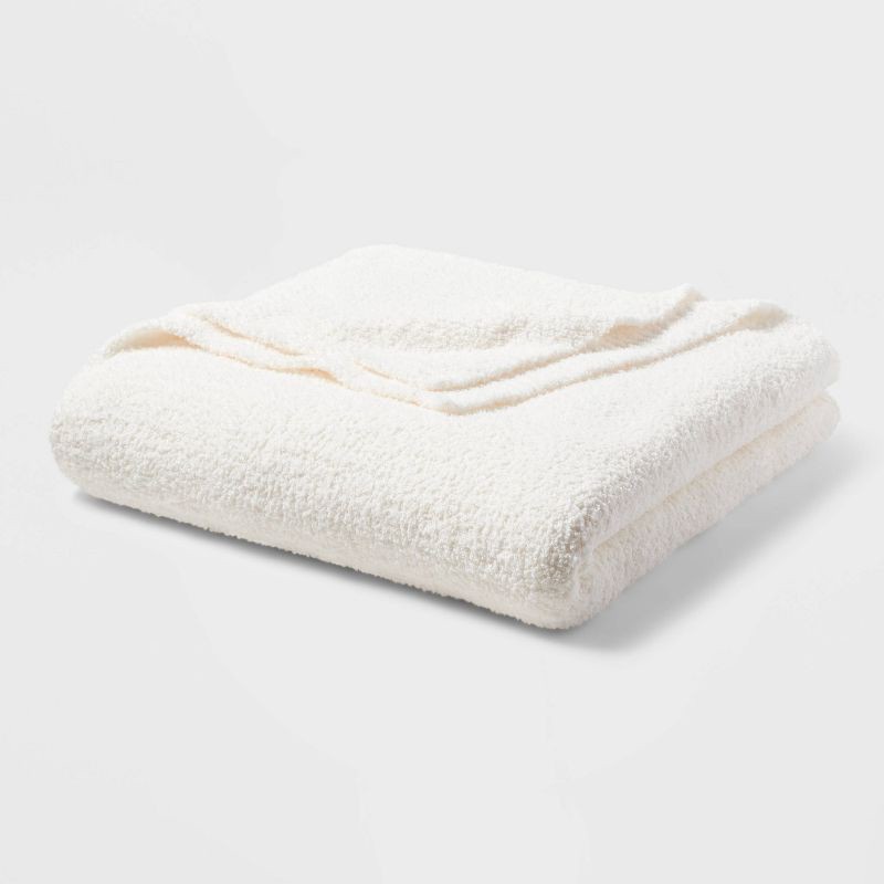 slide 1 of 3, Full/Queen Cozy Chenille Bed Blanket White - Threshold™, 1 ct