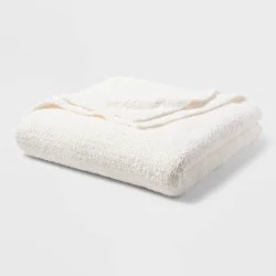 Full/Queen Cozy Chenille Bed Blanket White - Threshold™: Midweight, Knitted, Machine Washable