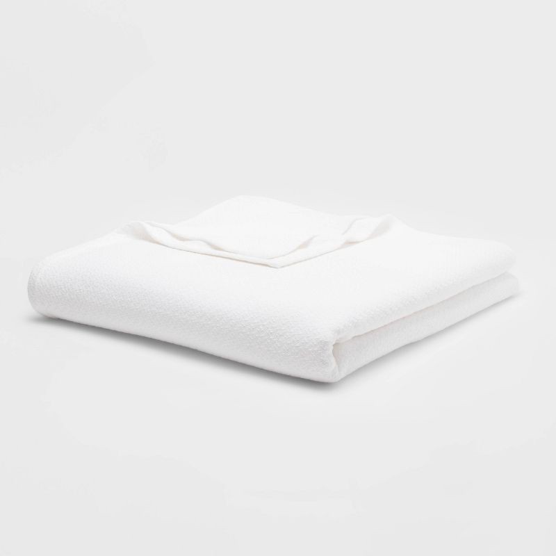 slide 1 of 3, Full/Queen 100% Cotton Bed Blanket White - Threshold™, 1 ct