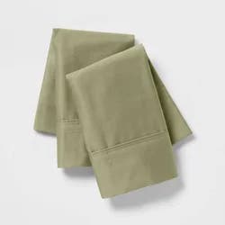 King Solid Performance 400 Thread Count Pillowcase Set Green - Threshold™: Cotton Sateen, Machine Washable, Set of 2