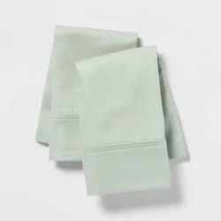 King Solid Performance 400 Thread Count Pillowcase Set Silver Green - Threshold™: Cotton Sateen, Machine Washable, Set of 2