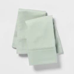 King Solid Performance 400 Thread Count Pillowcase Set Silver Green - Threshold™: Cotton Sateen, Machine Washable, Set of 2