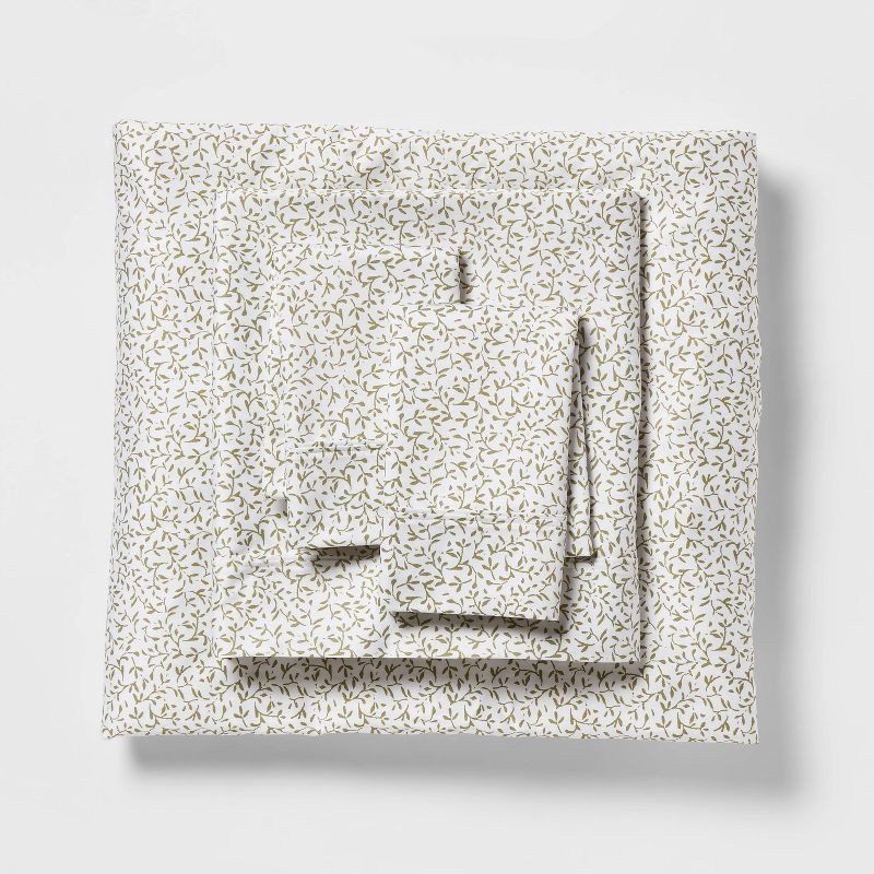 slide 1 of 4, Full Printed Performance 400 Thread Count Sheet Set Green Vine - Threshold™: Cotton Sateen, 4-Piece, Fits 18" Mattress, 1 ct