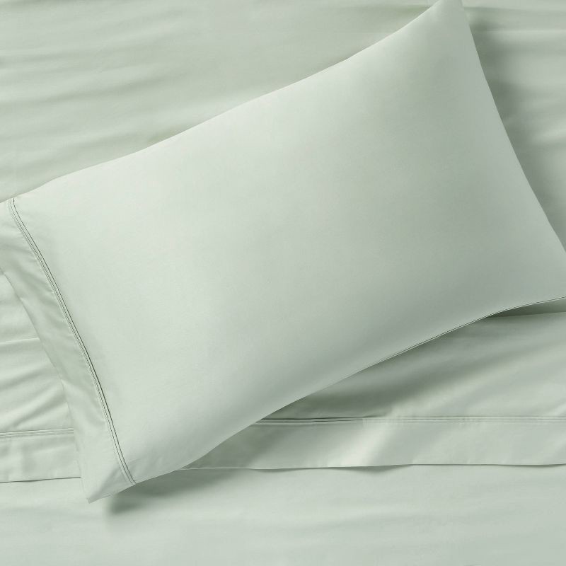 slide 2 of 4, Standard Solid Performance 400 Thread Count Pillowcase Set Silver Green - Threshold™: Cotton Sateen, Machine Washable, Set of 2, 1 ct