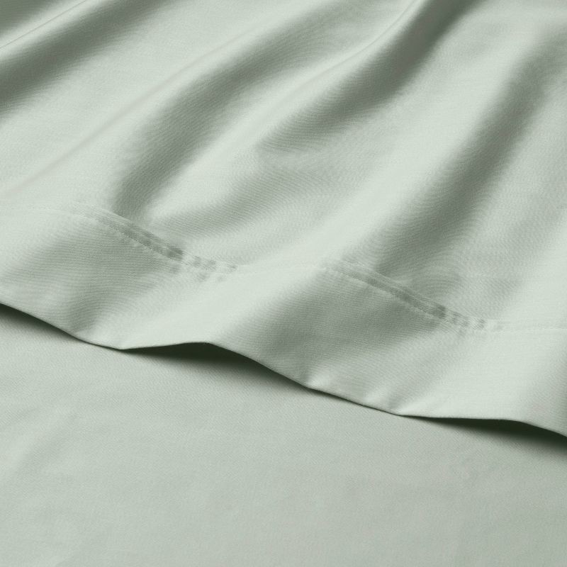 slide 3 of 4, Queen Solid Performance 400 Thread Count Sheet Set Silver Green - Threshold™: Cotton Sateen, Wrinkle-Resistant, OEKO-TEX Certified, 1 ct