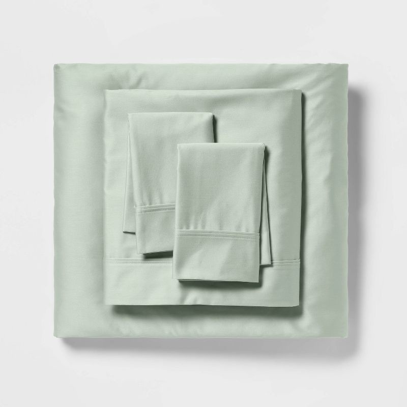 slide 1 of 4, Queen Solid Performance 400 Thread Count Sheet Set Silver Green - Threshold™, 1 ct