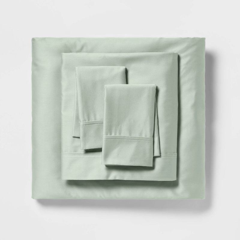 slide 1 of 4, King Solid Performance 400 Thread Count Sheet Set Silver Green - Threshold™: Cotton Sateen, Wrinkle-Resistant, OEKO-TEX Certified, 1 ct