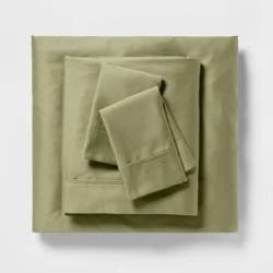 Twin/Twin XL Solid Performance 400 Thread Count Sheet Set Green - Threshold™: Cotton Sateen, Wrinkle-Resistant, OEKO-TEX Certified