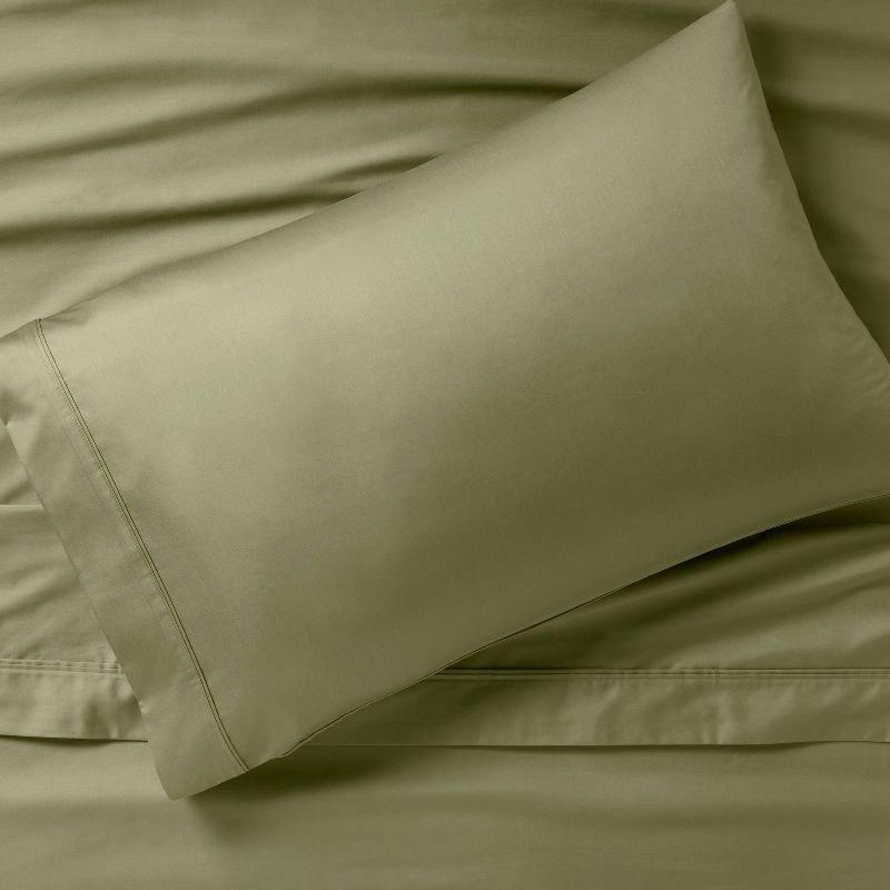 slide 2 of 4, Standard Solid Performance 400 Thread Count Pillowcase Set Green - Threshold™: Cotton Sateen, Machine Washable, 2-Pack, 1 ct
