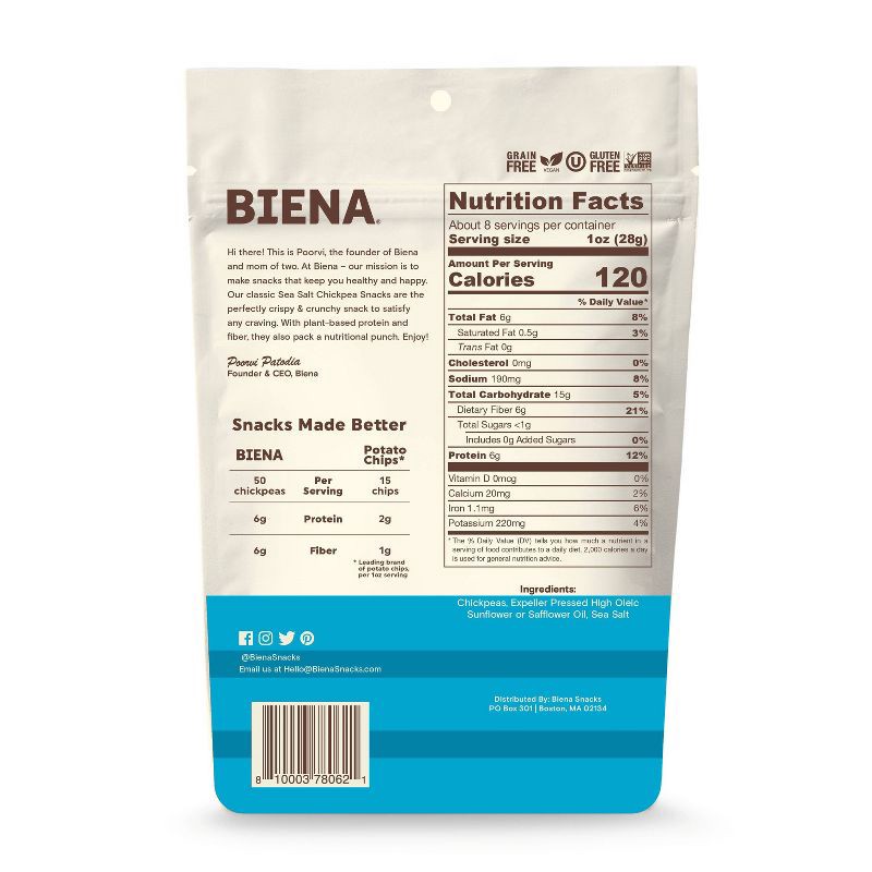 slide 2 of 3, Biena Chickpea Snacks Sea Salt - 8oz, 8 oz