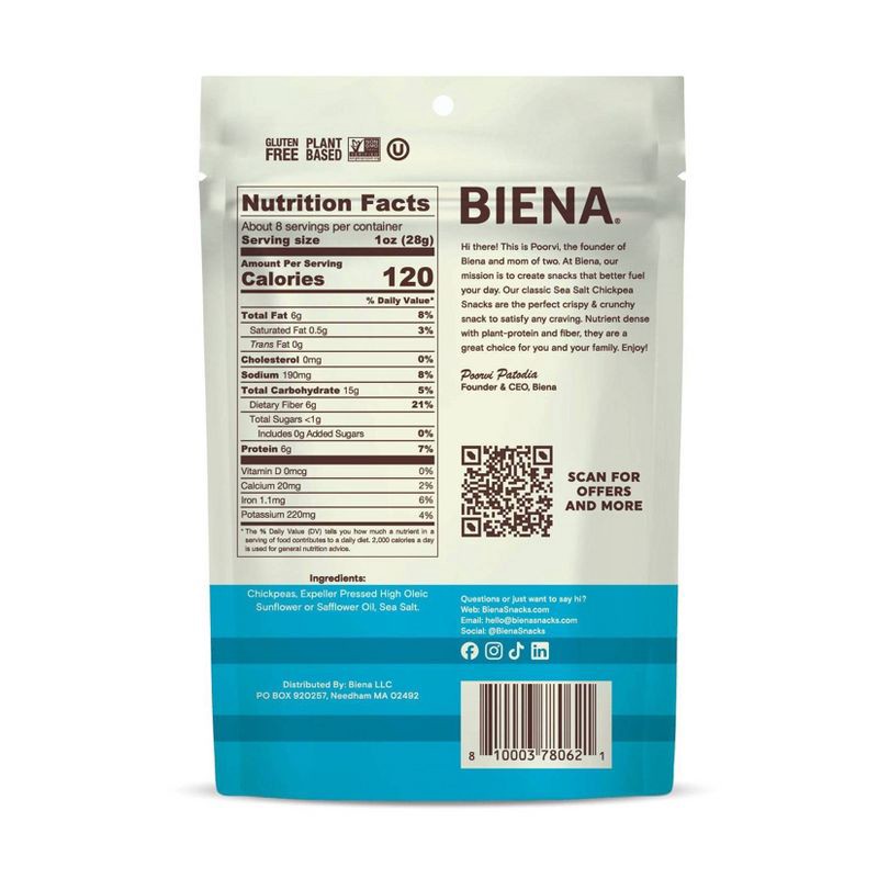 slide 3 of 3, Biena Chickpea Snacks Sea Salt - 8oz, 8 oz