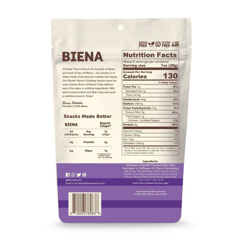 slide 2 of 3, Biena Chickpea Snacks Rockin' Ranch - 8oz, 8 oz