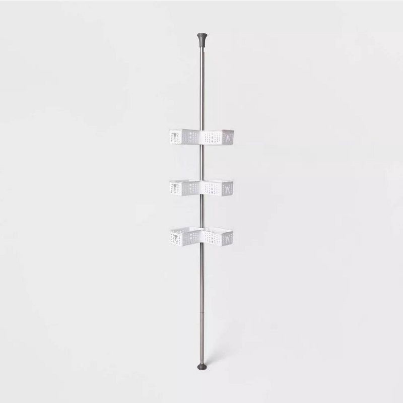 slide 2 of 4, Steel Corner L Shaped Tension Pole Caddy Chrome - Room Essentials™, 1 ct