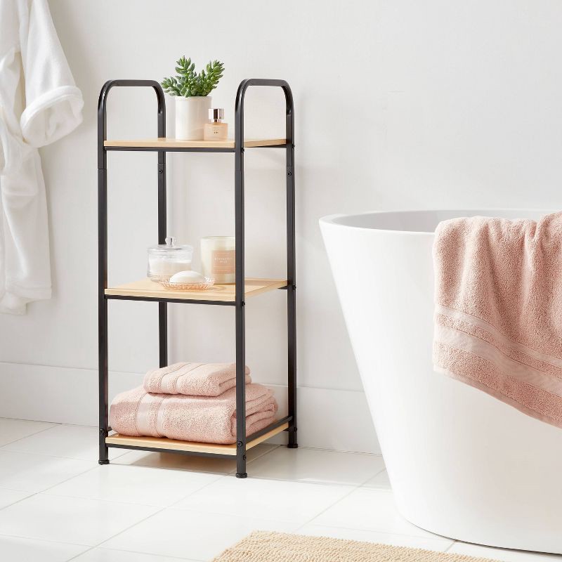 slide 2 of 3, Short Bath Wood Storage Tower Black Metal - Brightroom™: Powder-Coated MDF, Fixed Shelves, Rust-Resistant, 1 ct