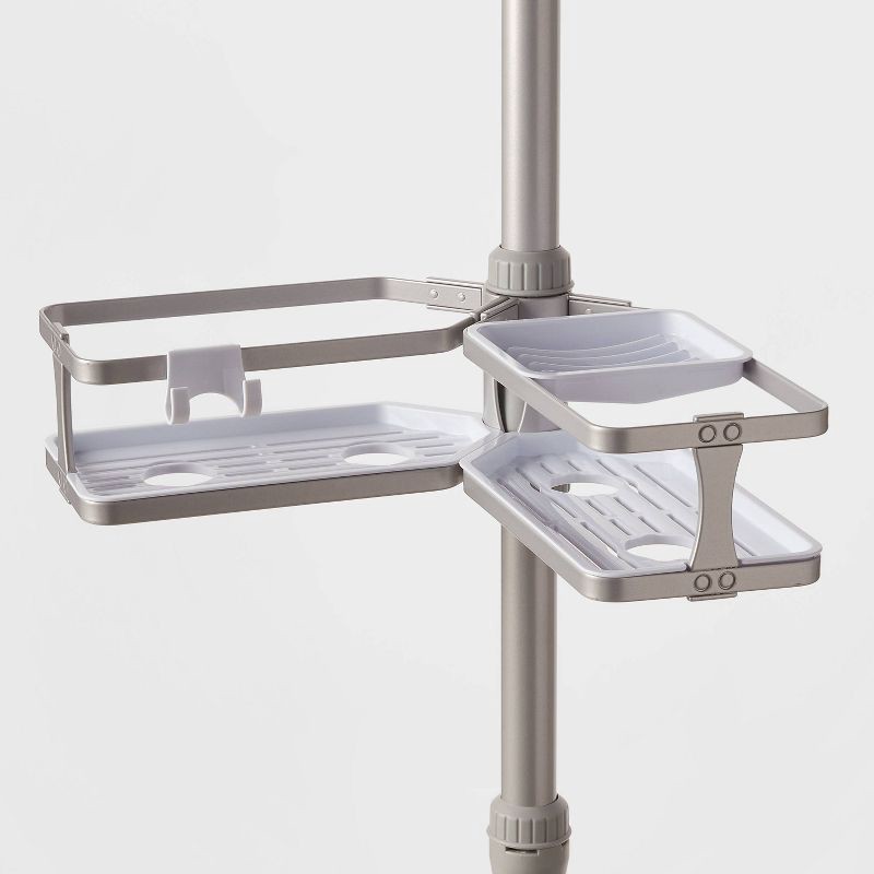slide 3 of 5, Aluminum Corner Tension Pole Caddy Gray - Threshold™: Bath Organizer with Adjustable Shelves, 1 ct