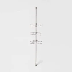 Aluminum Corner Tension Pole Caddy Gray - Threshold™: Bath Organizer with Adjustable Shelves