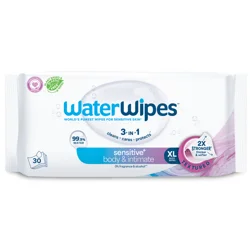 WaterWipes Adult Care 99.9% Water Based Wipes, Unscented & Hypoallergenic for Incontinence & All Over Cleansing, 30 Count (1 Pack)