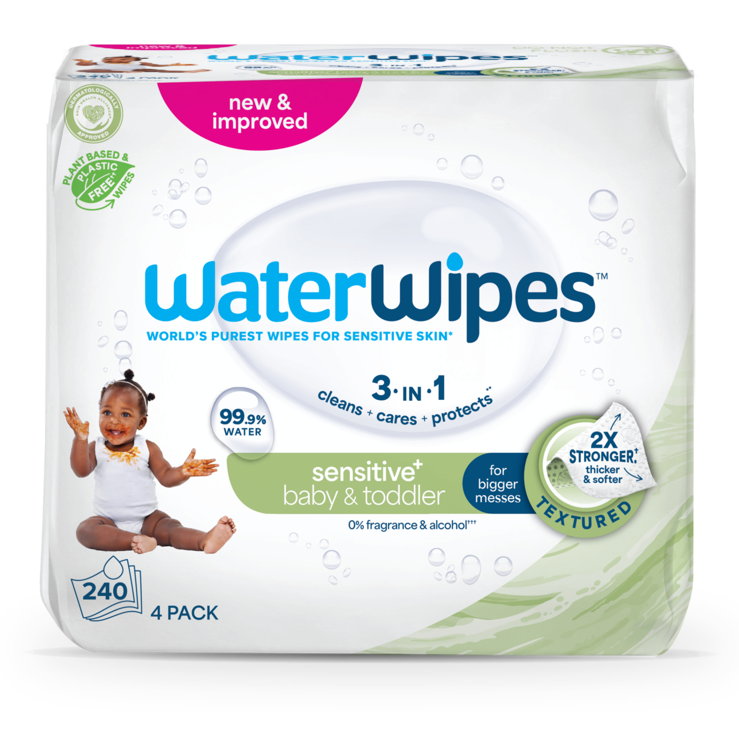 slide 1 of 8, WaterWipes Sensitive+ Baby & Toddler Wipes, Unscented Sensitive Skin, 240 ct