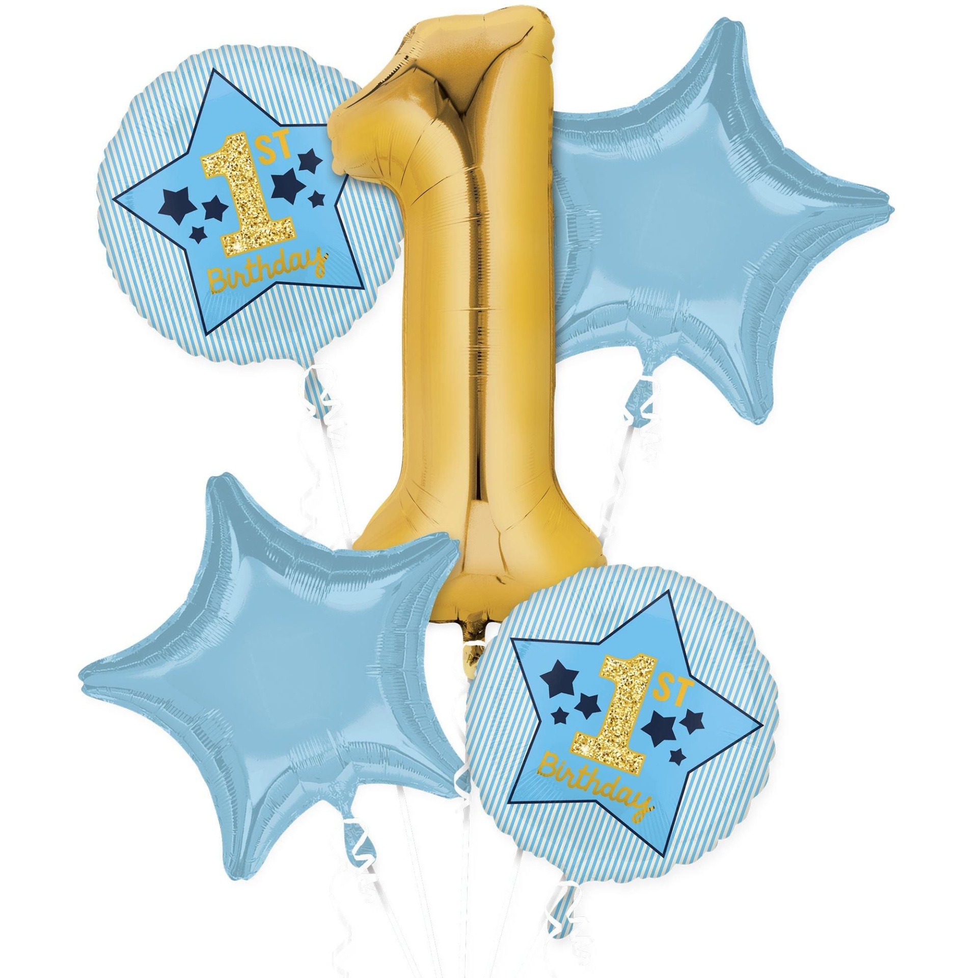 slide 1 of 1, Party City Metallic Gold & Blue 1st Birthday (Uninflated) Balloon Bouquet, 5 ct