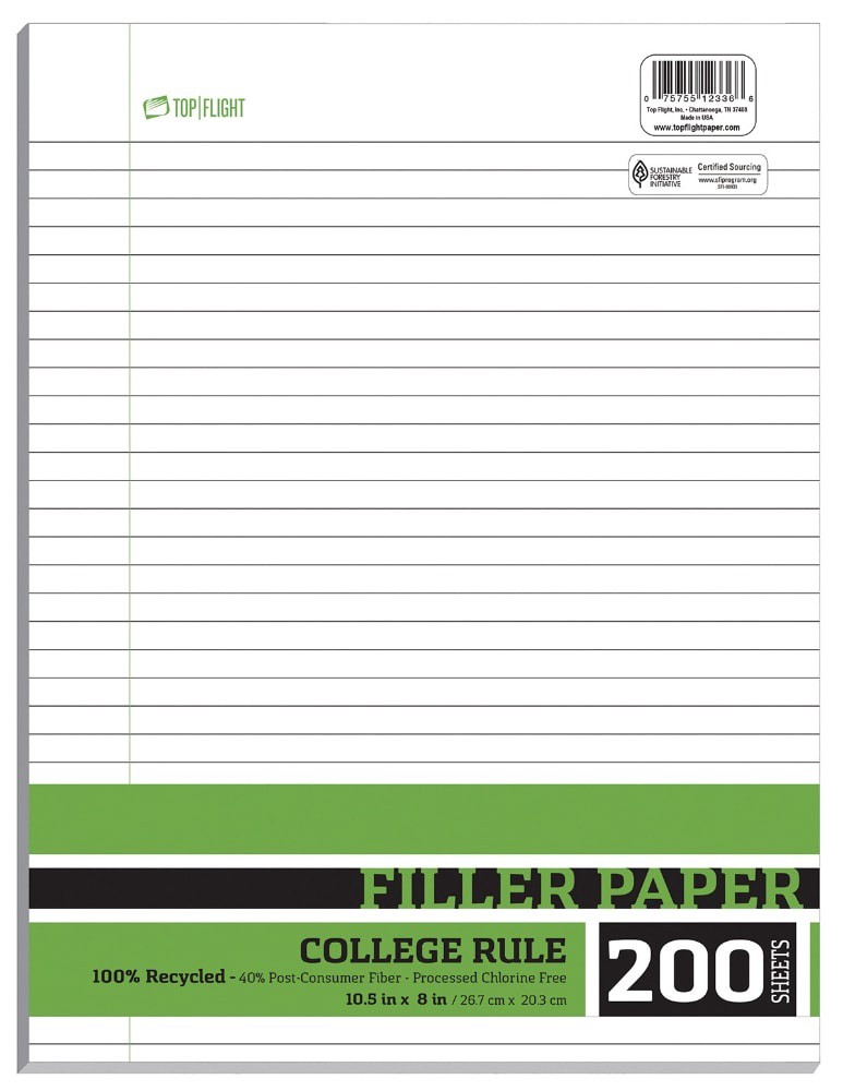 slide 1 of 2, Top Flight College Ruled Recycled Filler Paper, 10.5 in x 8 in