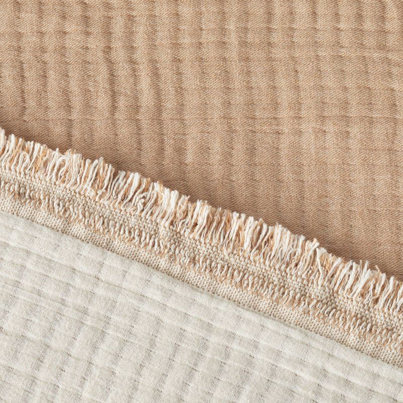 slide 4 of 4, Full/Queen Reversible Textured Cotton Chambray Coverlet Natural/Warm Brown - Casaluna™: Midweight, Jacquard Weave, OEKO-TEX Certified, 1 ct