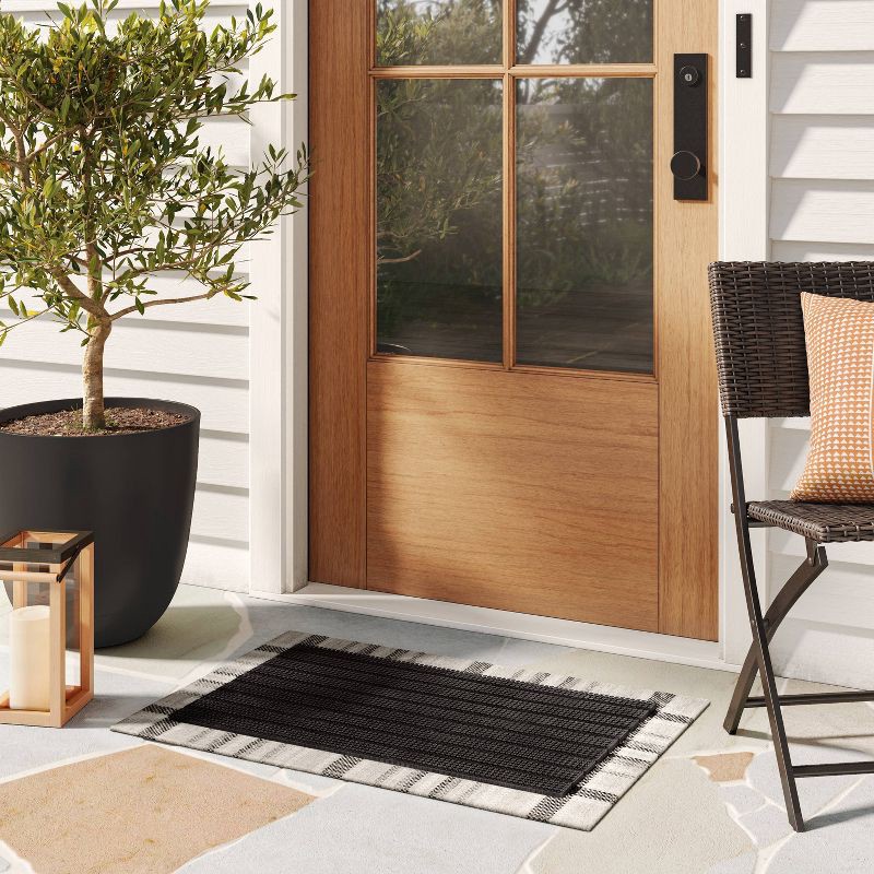 slide 2 of 4, 1'6"x2'6" Rubber Bristle Boot Scrapping Doormat - Threshold™: Outdoor Mat, Black, Low Pile, Stripe Pattern, 1 ct