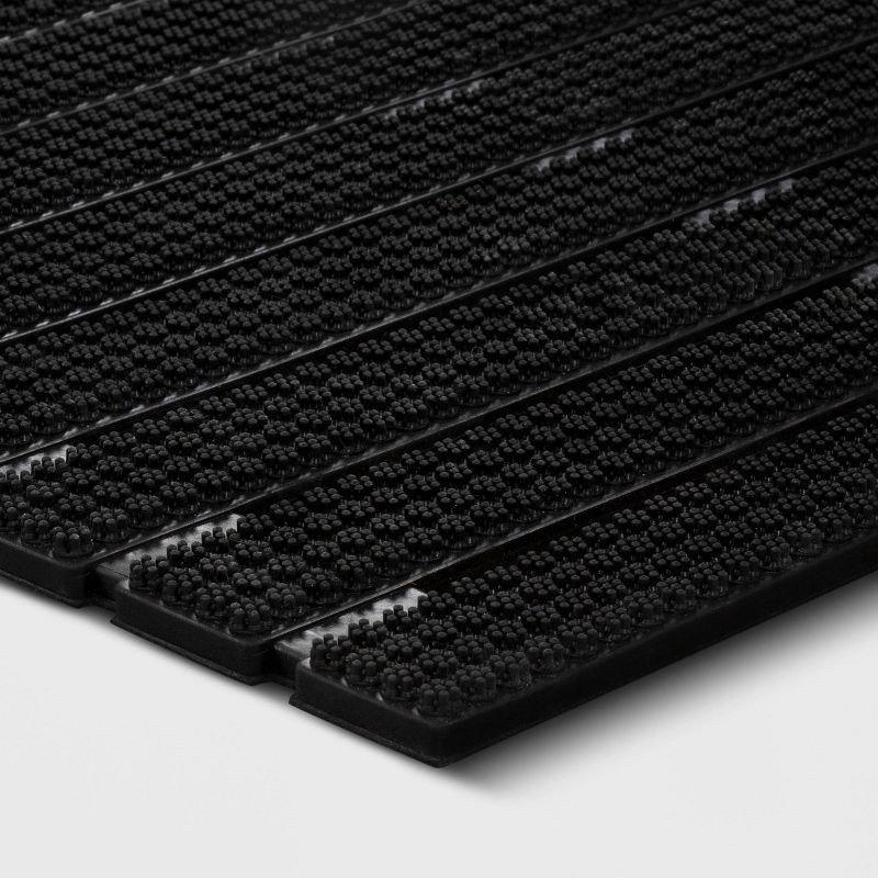 slide 3 of 4, 1'6"x2'6" Rubber Bristle Boot Scrapping Doormat - Threshold™: Outdoor Mat, Black, Low Pile, Stripe Pattern, 1 ct