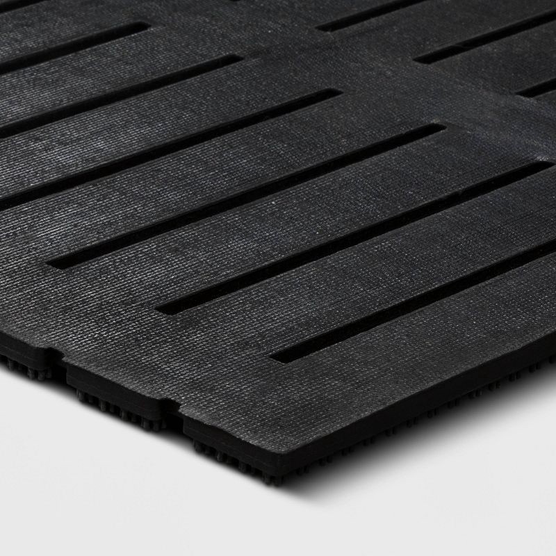 slide 4 of 4, 1'6"x2'6" Rubber Bristle Boot Scrapping Doormat - Threshold™: Outdoor Mat, Black, Low Pile, Stripe Pattern, 1 ct