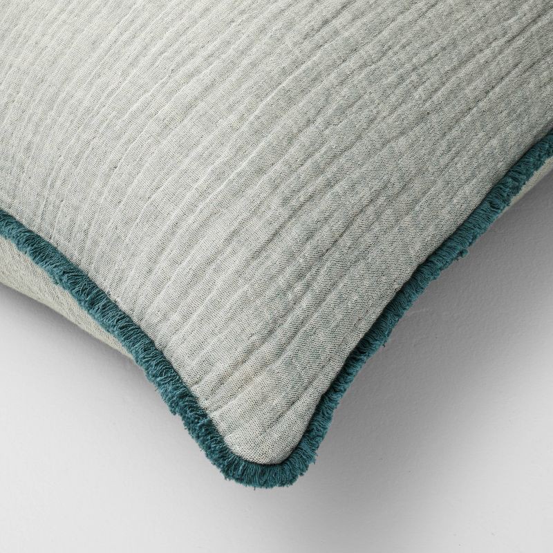 slide 4 of 4, Euro 26''x26'' Textured Chambray Cotton Decorative Throw Pillow Dark Teal Blue - Casaluna™: Indoor Square Pillow, Zipper Closure, 1 ct