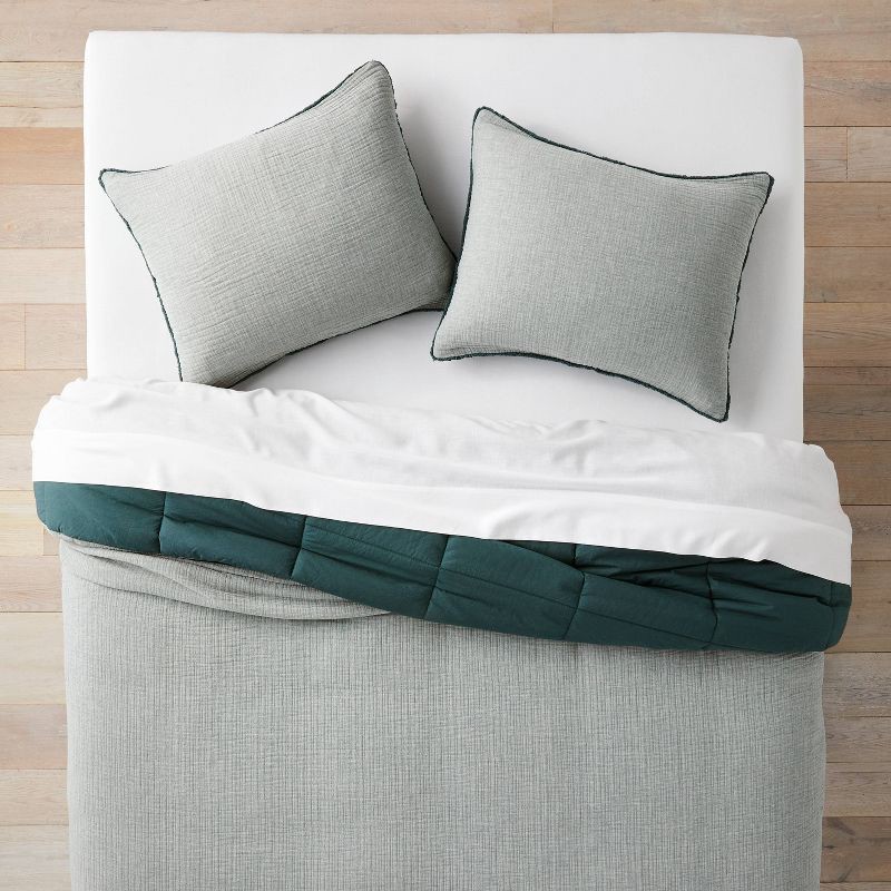 slide 3 of 7, King/California King Textured Chambray Cotton Comforter & Sham Set Dark Teal Blue - Casaluna™: OEKO-TEX Certified, 250 Thread Count, 1 ct