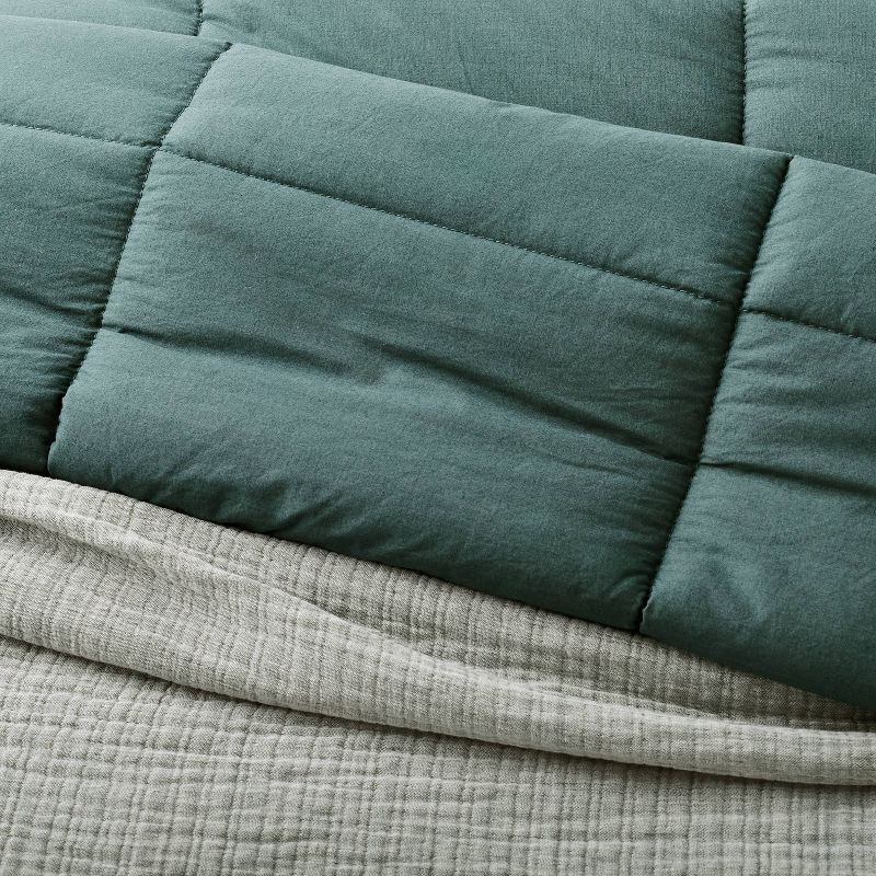 slide 4 of 7, King/California King Textured Chambray Cotton Comforter & Sham Set Dark Teal Blue - Casaluna™: OEKO-TEX Certified, 250 Thread Count, 1 ct