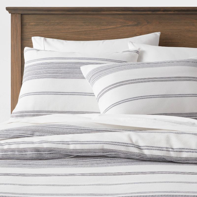 slide 2 of 5, King Cotton Woven Stripe Duvet Cover & Sham Set White/Navy - Threshold™: OEKO-TEX Certified, Lightweight Fabric, Inner Ties, 1 ct