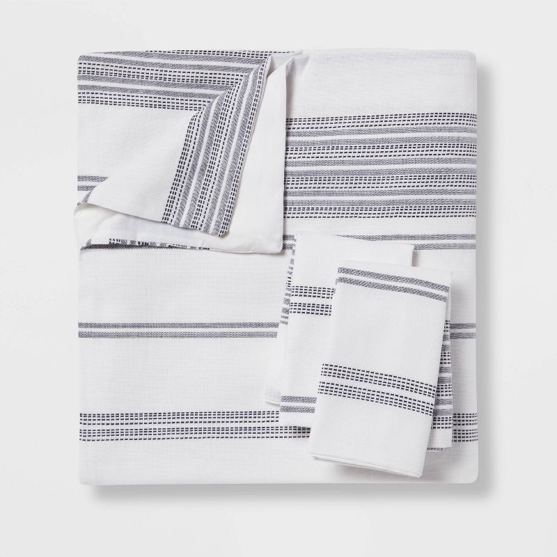 slide 3 of 5, King Cotton Woven Stripe Duvet Cover & Sham Set White/Navy - Threshold™: OEKO-TEX Certified, Lightweight Fabric, Inner Ties, 1 ct