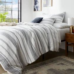 King Cotton Woven Stripe Duvet Cover & Sham Set White/Navy - Threshold™: OEKO-TEX Certified, Lightweight Fabric, Inner Ties