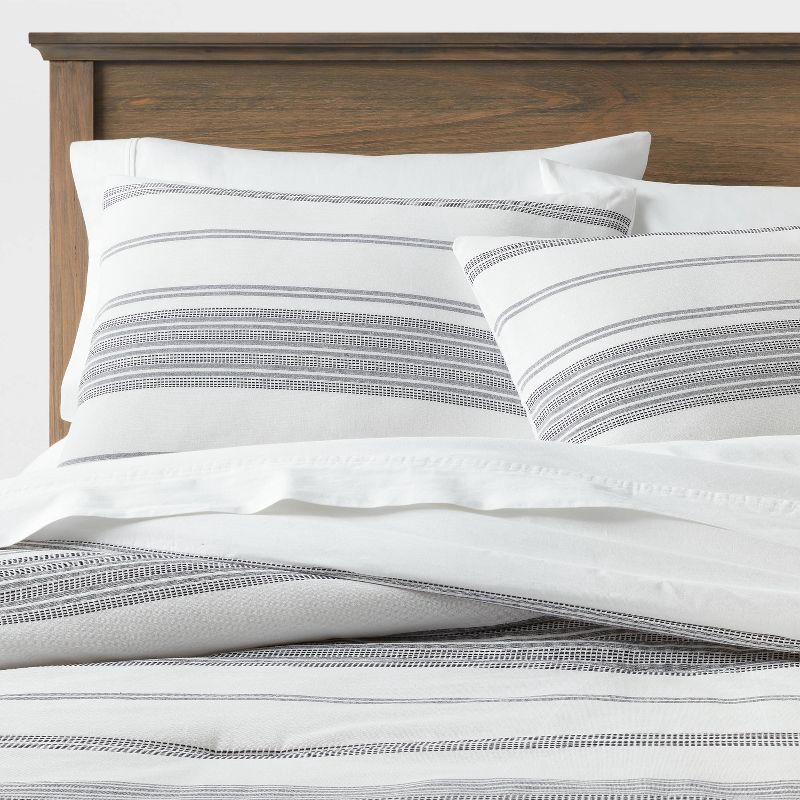 slide 2 of 4, King Woven Stripe Comforter & Sham Set White/Navy - Threshold™: OEKO-TEX Certified, Midweight Fabric, Zipper Closure, 1 ct