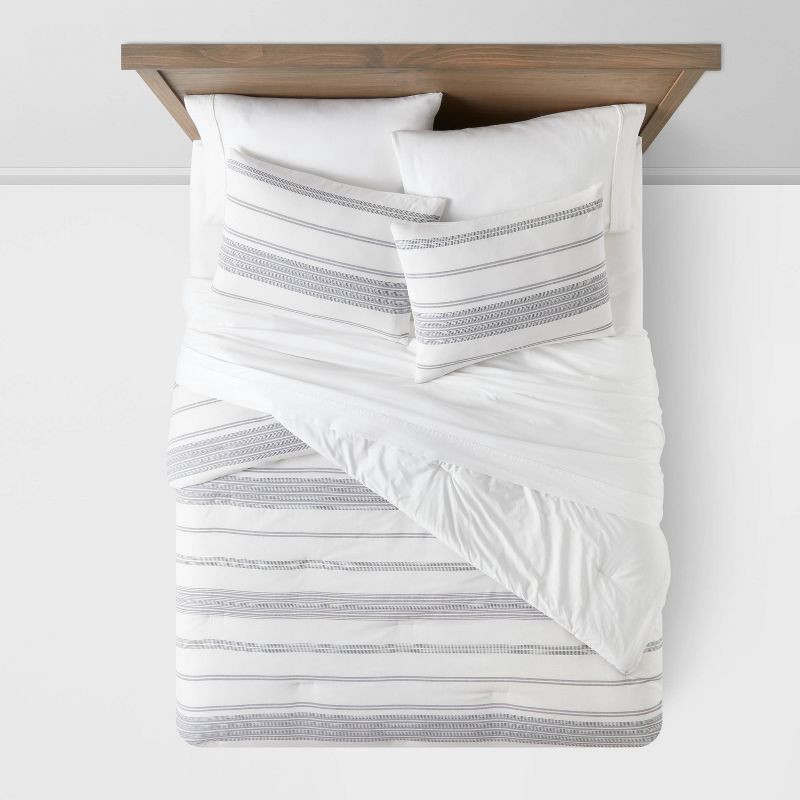 slide 3 of 4, King Woven Stripe Comforter & Sham Set White/Navy - Threshold™: OEKO-TEX Certified, Midweight Fabric, Zipper Closure, 1 ct