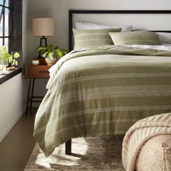 King Cotton Woven Stripe Duvet Cover & Sham Set Moss Green/White - Threshold™: OEKO-TEX Certified, Lightweight Fabric