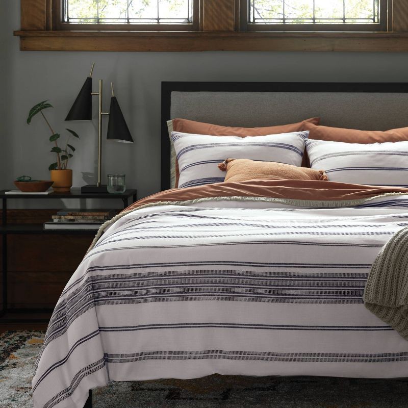 slide 5 of 5, Full/Queen Cotton Woven Stripe Duvet Cover & Sham Set White/Navy - Threshold™: OEKO-TEX Certified, Lightweight, 1 ct