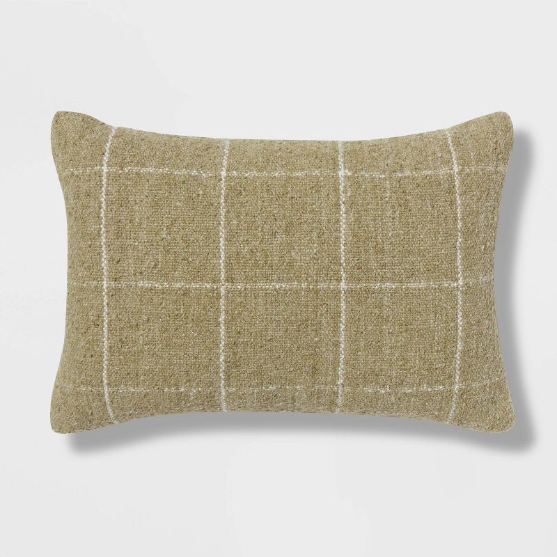 slide 1 of 4, Oblong Windowpane Woven Decorative Throw Pillow Green - Threshold™, 1 ct