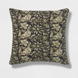 Square Double Cloth Printed Decorative Throw Pillow Navy/Green/Cream - Threshold™: Cotton Fabric, Botanical Pattern, Indoor Use