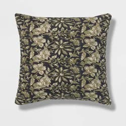 Square Double Cloth Printed Decorative Throw Pillow Navy/Green/Cream - Threshold™: Cotton Fabric, Botanical Pattern, Indoor Use